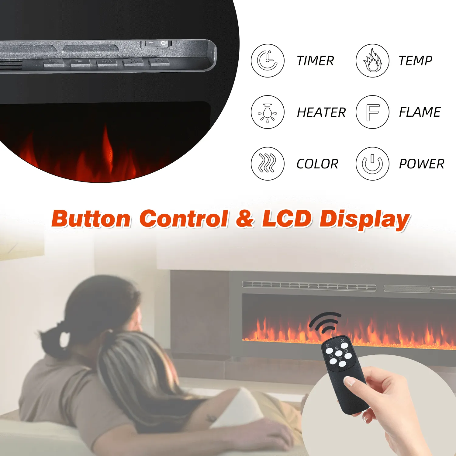 100 inch Electric Fireplace, Wall Mounted Fireplace Insert with Remote Control