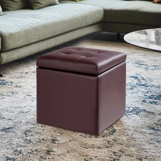 16" Storage Box Ottoman Square Seat Foot Stool-Coffee