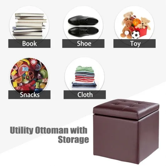 16" Storage Box Ottoman Square Seat Foot Stool-Coffee