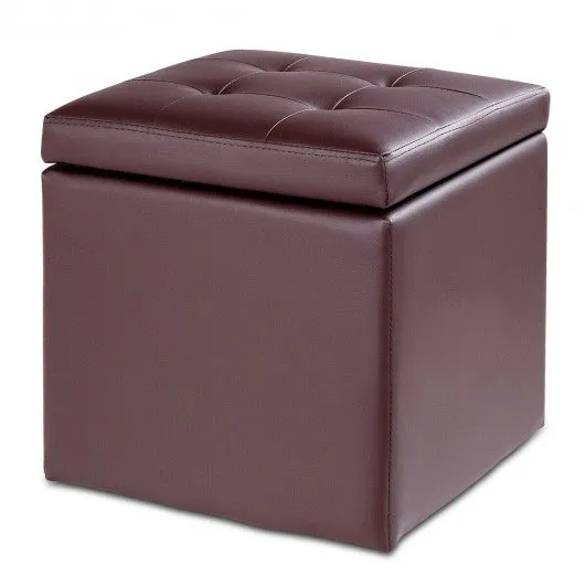 16" Storage Box Ottoman Square Seat Foot Stool-Coffee