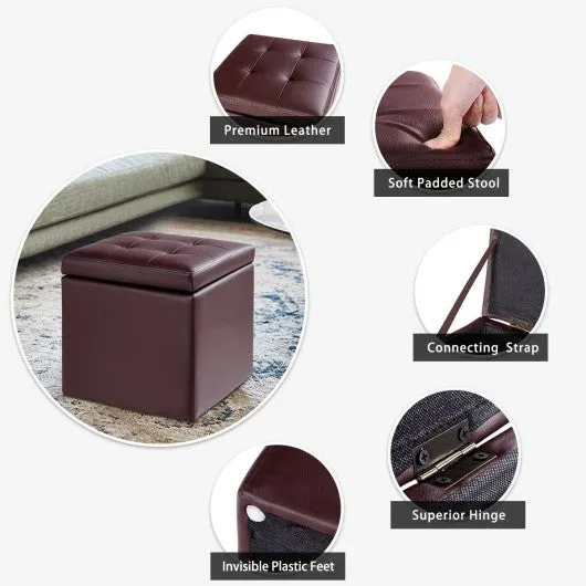 16" Storage Box Ottoman Square Seat Foot Stool-Coffee