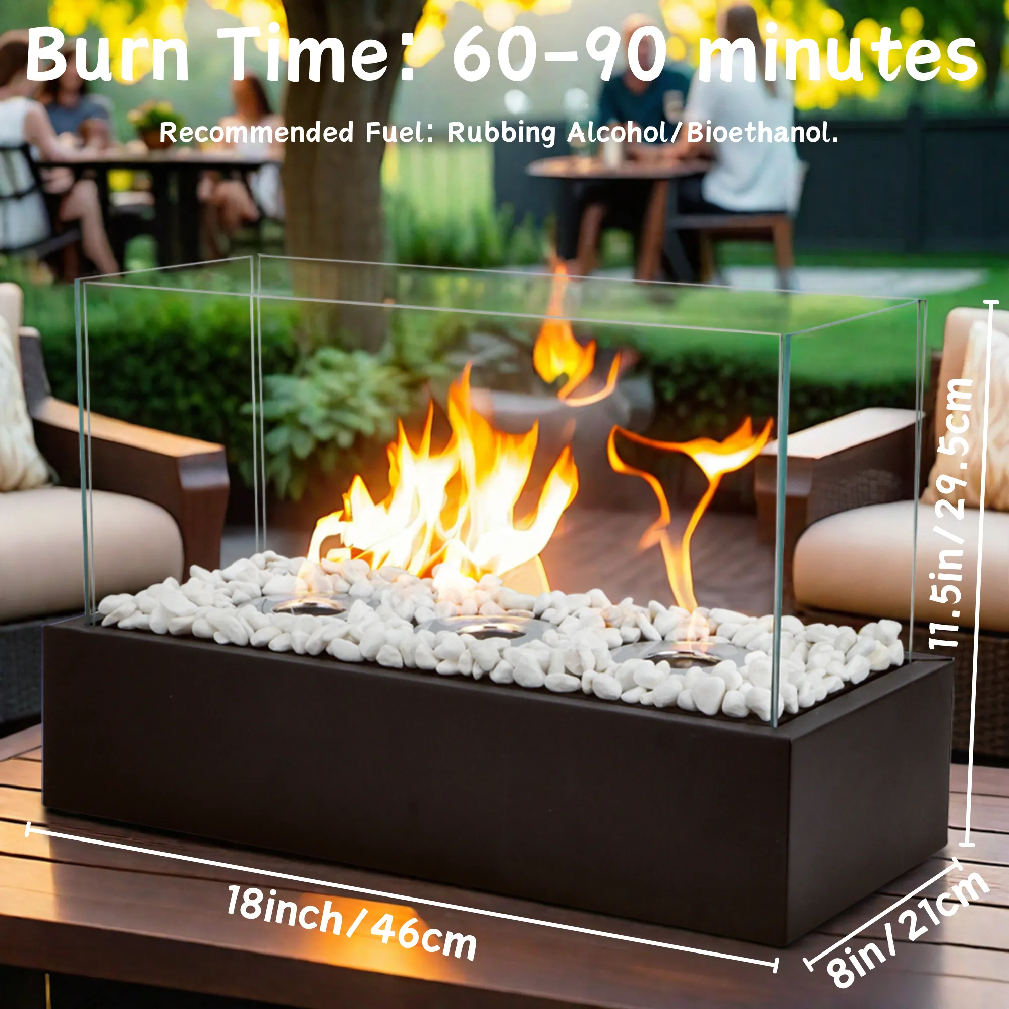 18"x 8''x11.5" Portable Tabletop Fireplace–Clean-Burning Bio Ethanol Ventless Fireplace