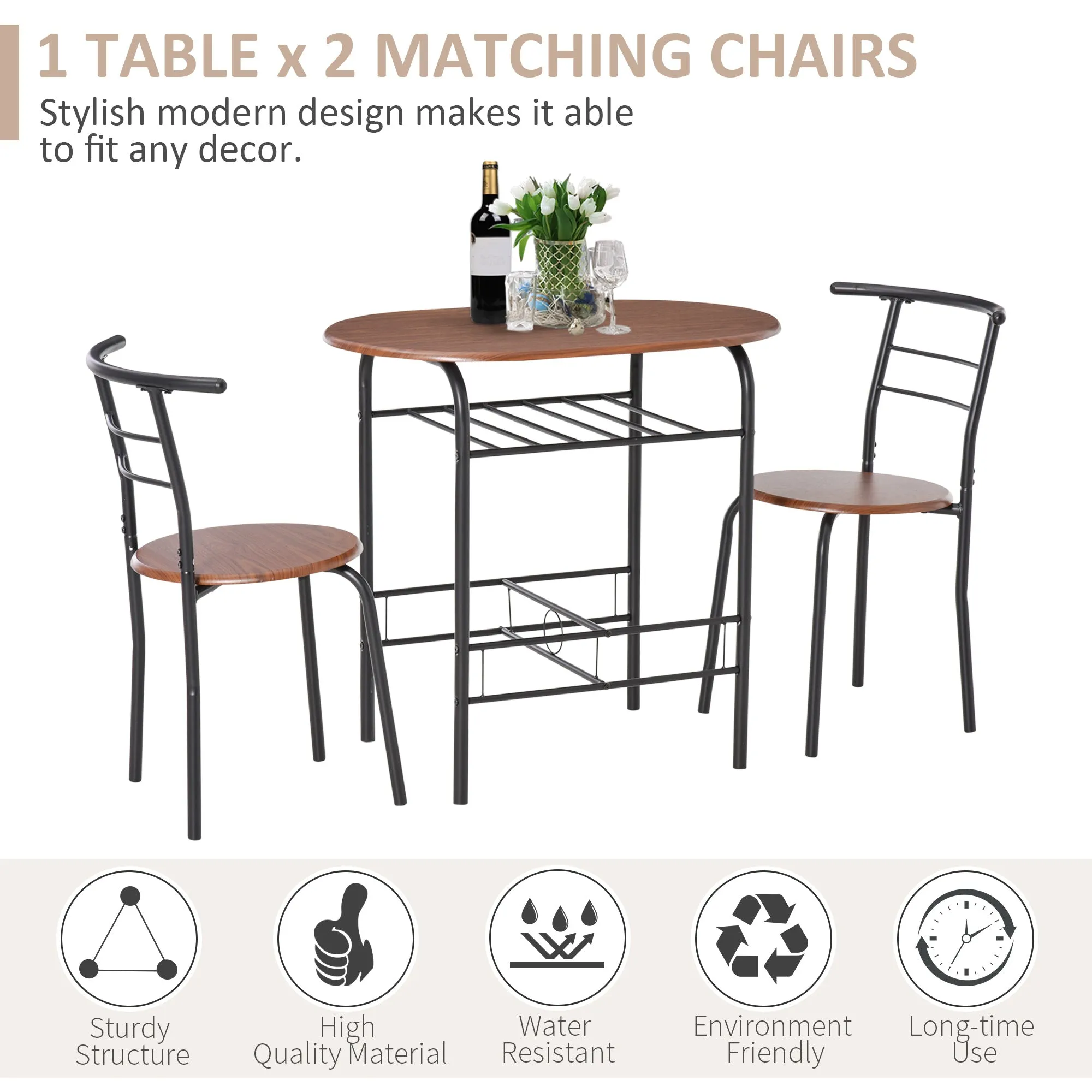 2 Person Dining Table Set 2-Seater Bar Stool and Table Set