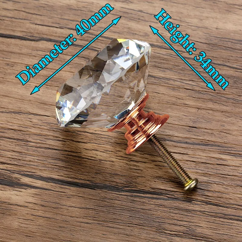 20-40mm Diamond Shape Design Crystal Glass Knobs Cupboard Drawer Pull Kitchen Cabinet Door Wardrobe Handles Hardware