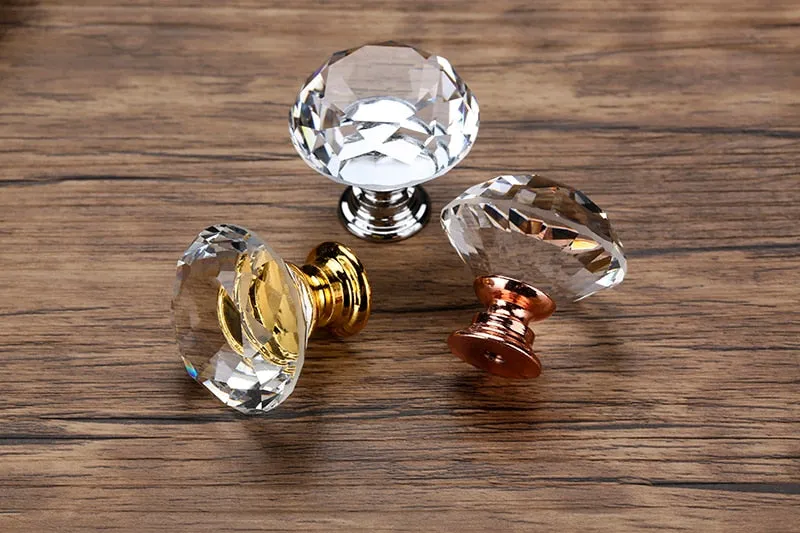 20-40mm Diamond Shape Design Crystal Glass Knobs Cupboard Drawer Pull Kitchen Cabinet Door Wardrobe Handles Hardware