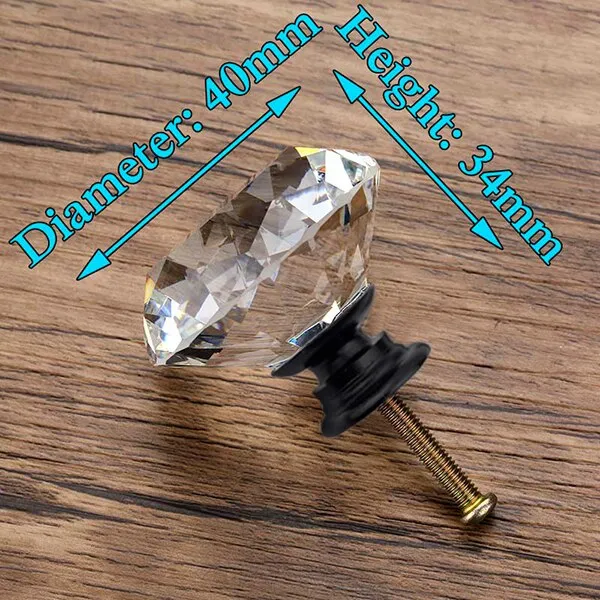 20-40mm Diamond Shape Design Crystal Glass Knobs Cupboard Drawer Pull Kitchen Cabinet Door Wardrobe Handles Hardware