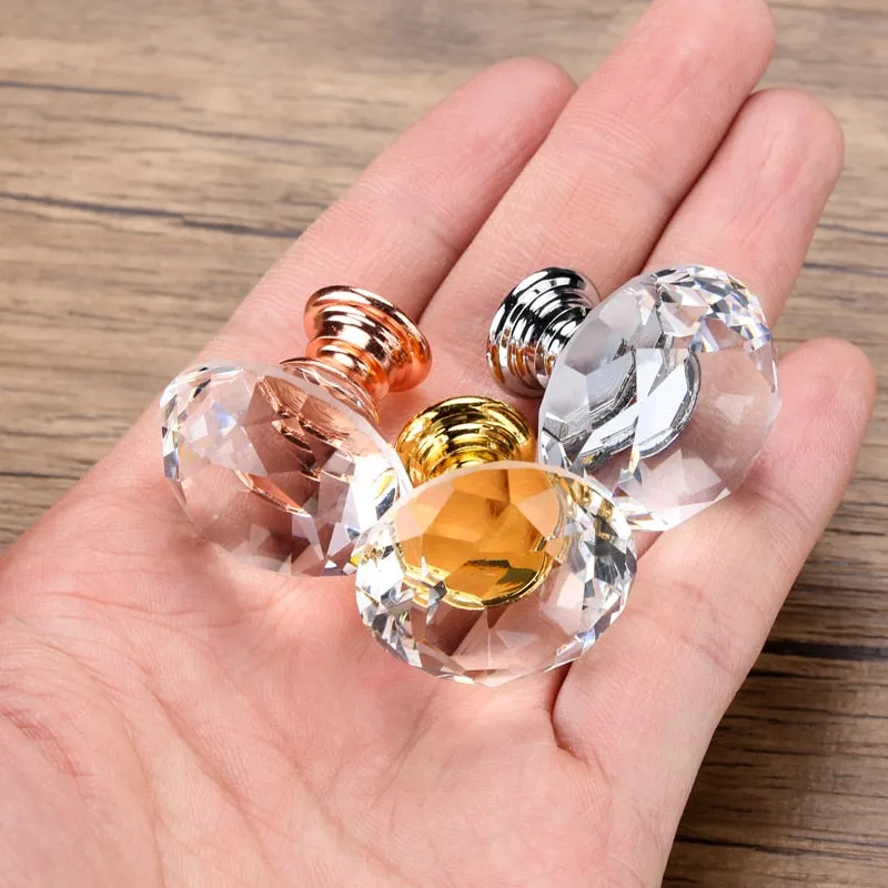 20-40mm Diamond Shape Design Crystal Glass Knobs Cupboard Drawer Pull Kitchen Cabinet Door Wardrobe Handles Hardware