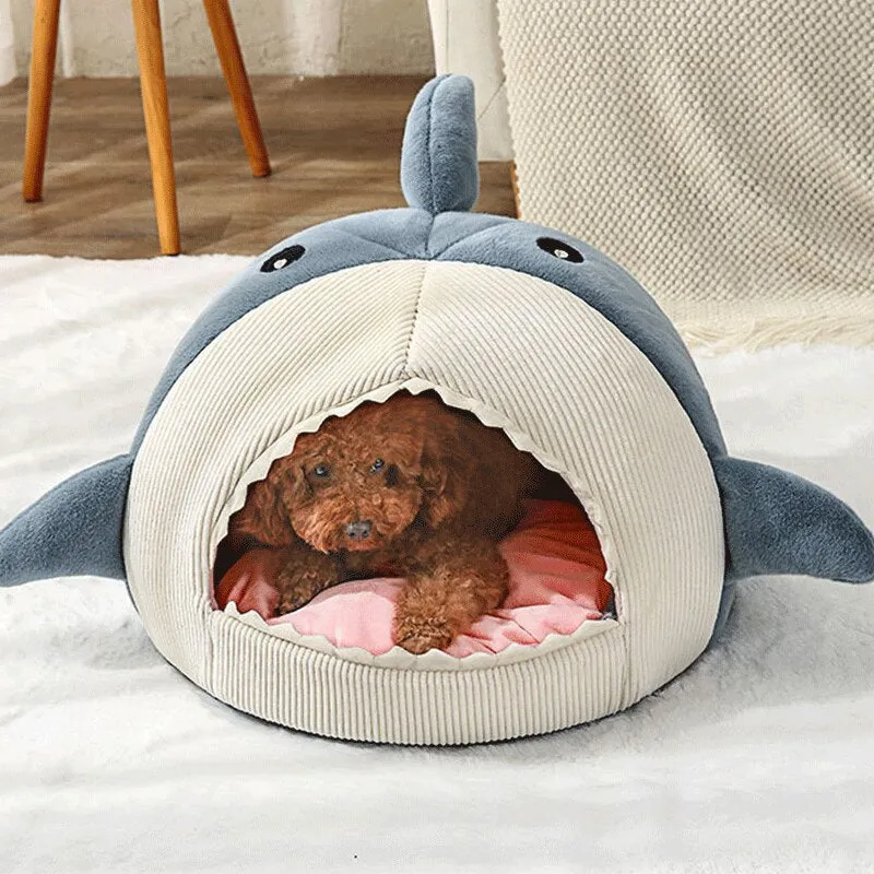 2022 Winter New Cartoon Shark Pet Dog Cat Bed Plush Full Size Washable