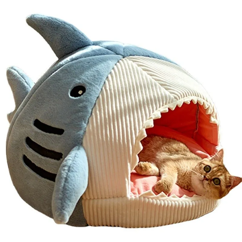 2022 Winter New Cartoon Shark Pet Dog Cat Bed Plush Full Size Washable