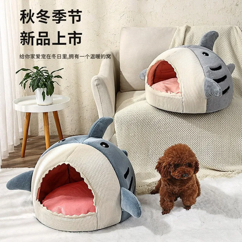 2022 Winter New Cartoon Shark Pet Dog Cat Bed Plush Full Size Washable