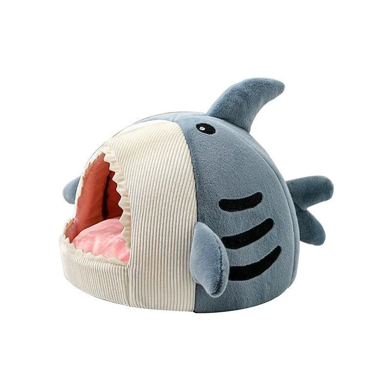 2022 Winter New Cartoon Shark Pet Dog Cat Bed Plush Full Size Washable