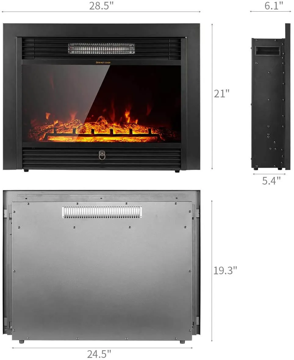 28.5" Electric Fireplace Insert with 3 Color Flames, Fireplace Heater with Remote Control and Timer, 750w-1500W,Classic Style