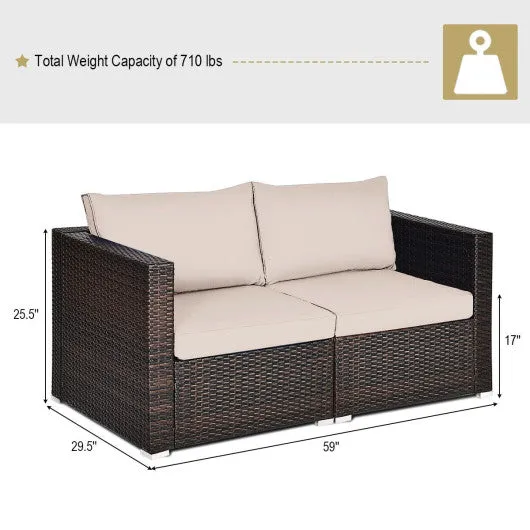 2PCS Patio Rattan Sectional Conversation Sofa Set-Beige