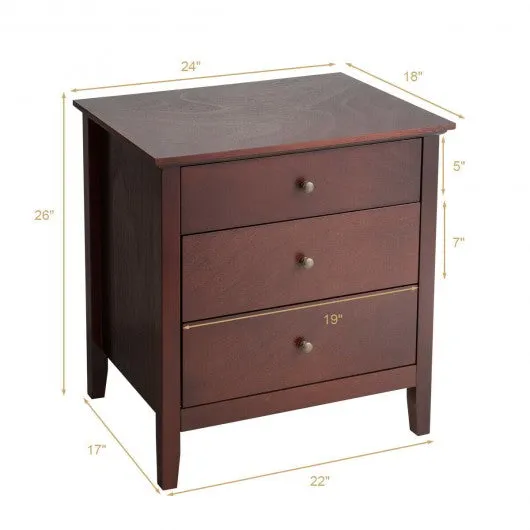 3 Drawers Nightstand Beside End Side Table Accent Table