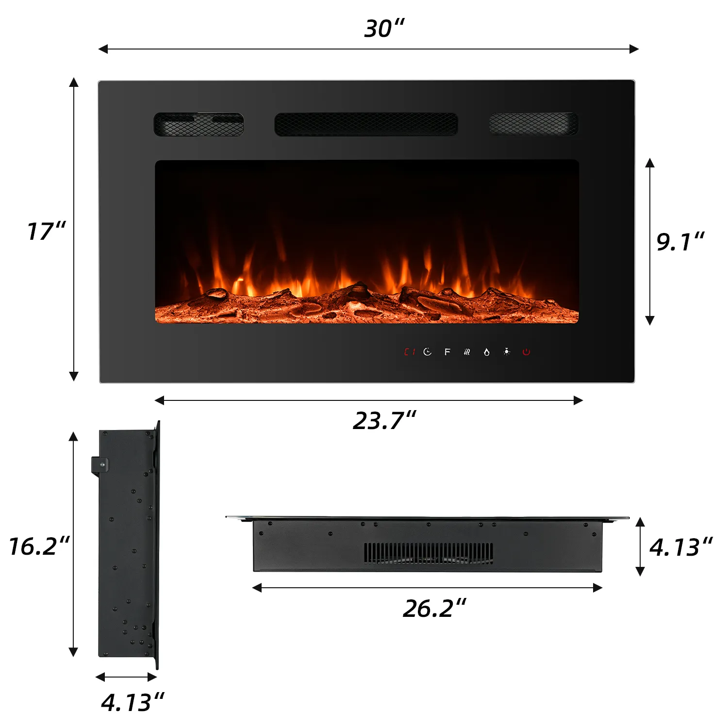 30 inch Electric Fireplace Recessed and Wall Mounted,12 Flame Color with Remote Control