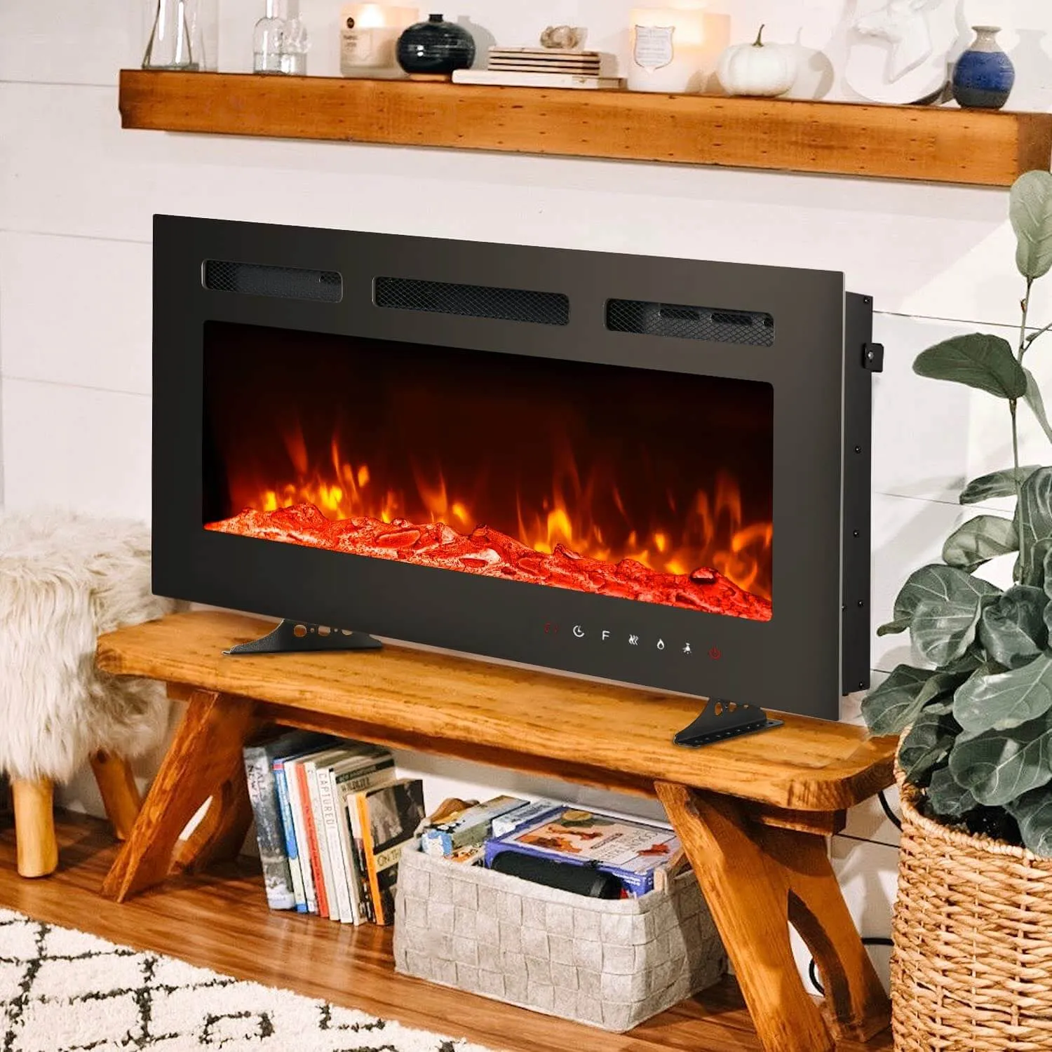 36 inch Electric Fireplace with Free Standing, Wall Mounted Fireplace Insert Heater with Remote Control&Touch Screen