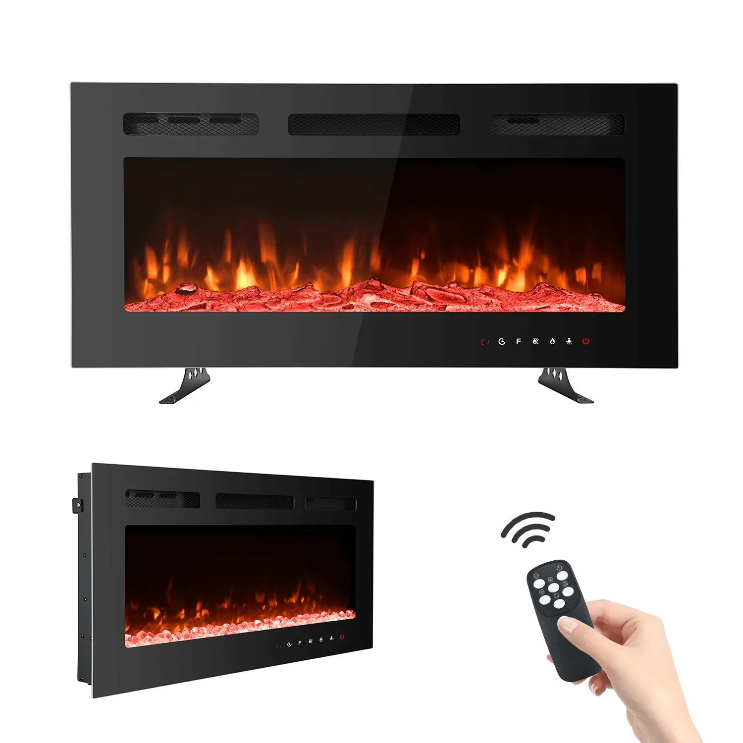 36 inch Electric Fireplace with Free Standing, Wall Mounted Fireplace Insert Heater with Remote Control&Touch Screen