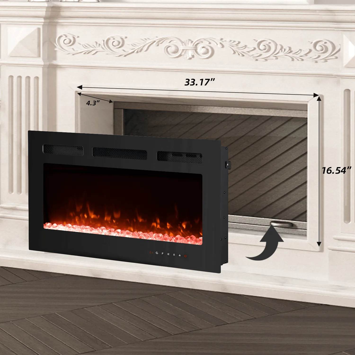 36 inch Electric Fireplace with Free Standing, Wall Mounted Fireplace Insert Heater with Remote Control&Touch Screen