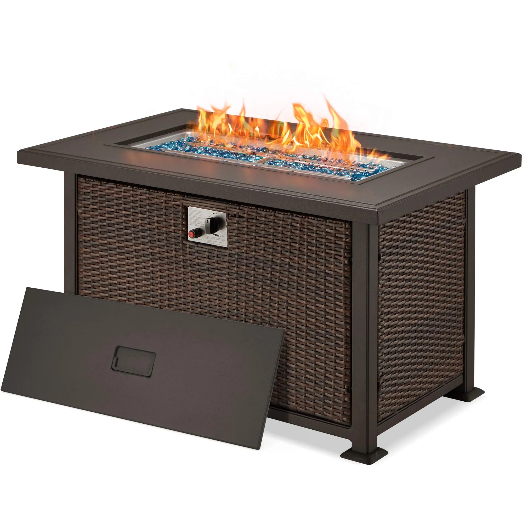 44 in Fire Pit Table 50,000 BTU Auto-Ignition Propane Fire Pit with 2 Hidden Side Hooks, Dark Brown