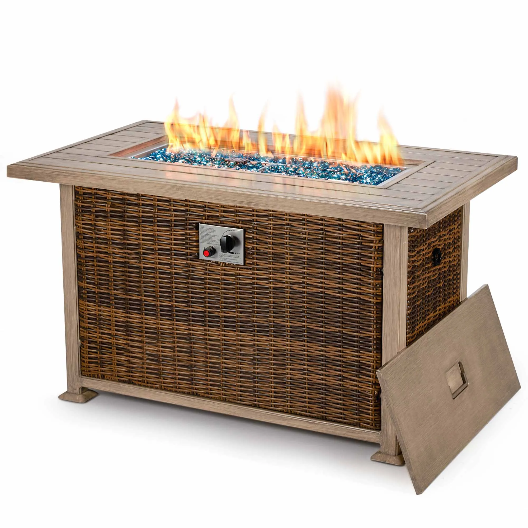 44 Inch Propane Fire Pit Table with Waterproof Cover for Patio, Brown