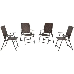 4pcs Rattan Chair Garden Furniture Wicker Foldable Chair Steel Frame for Poolside Garden