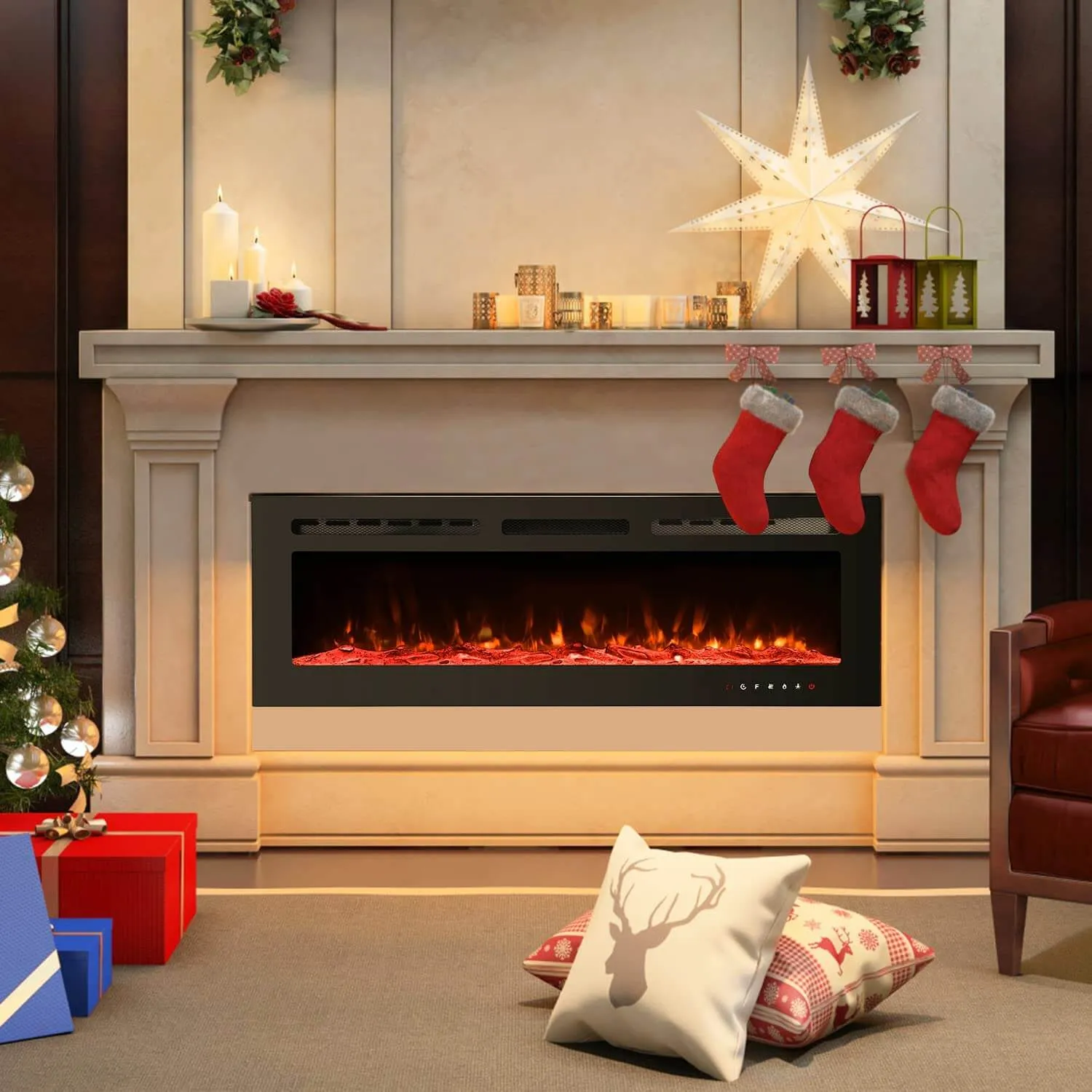 50 inch Electric Fireplace with Free Standing, Wall Mounted Insert Heater Remote Control