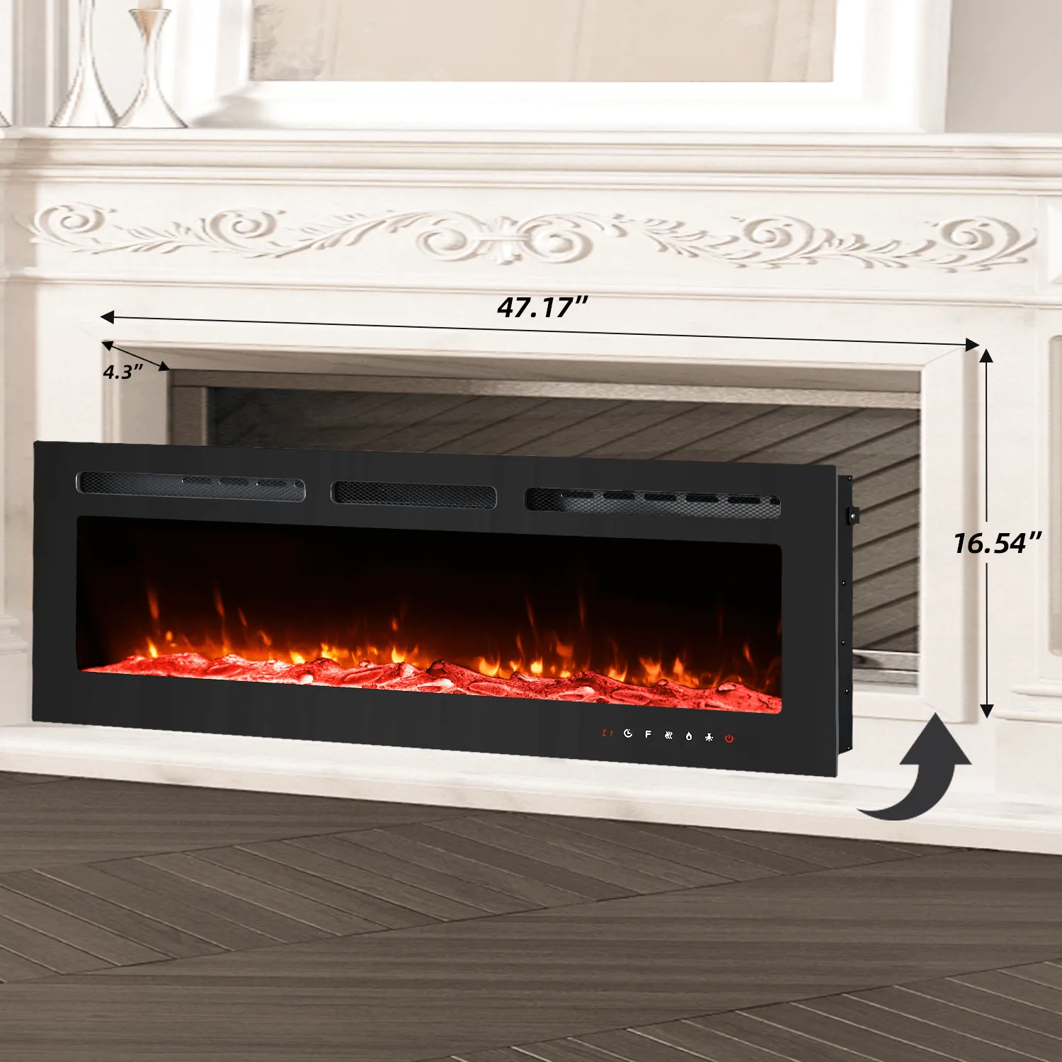 50 inch Electric Fireplace with Free Standing, Wall Mounted Insert Heater Remote Control