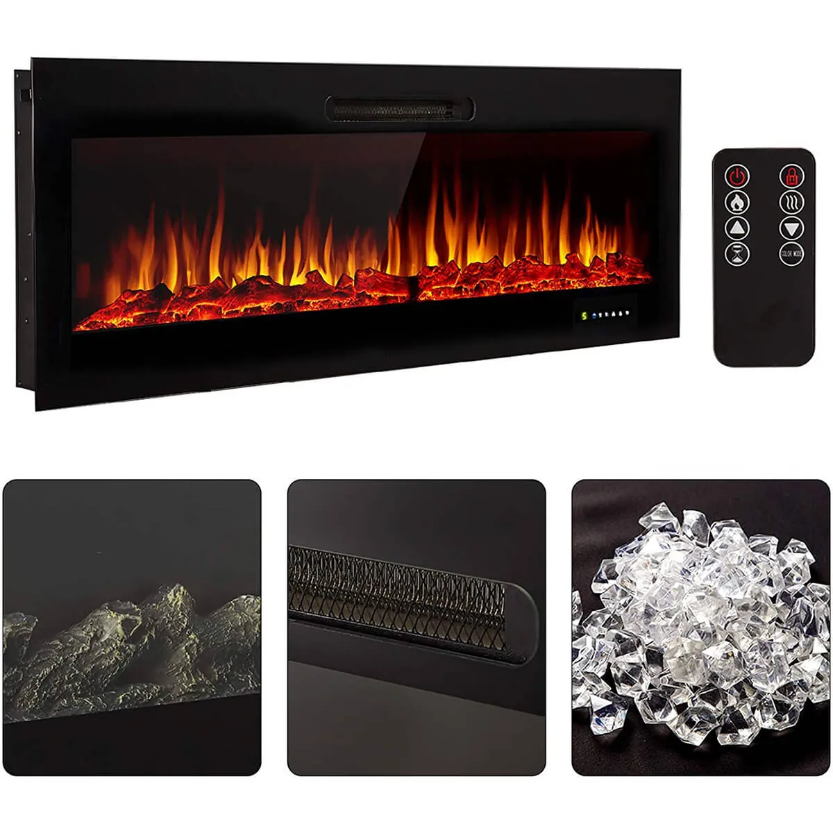 50" Recessed Mounted Electric Fireplace Insert with Touch Screen Control Panel & Remote Control