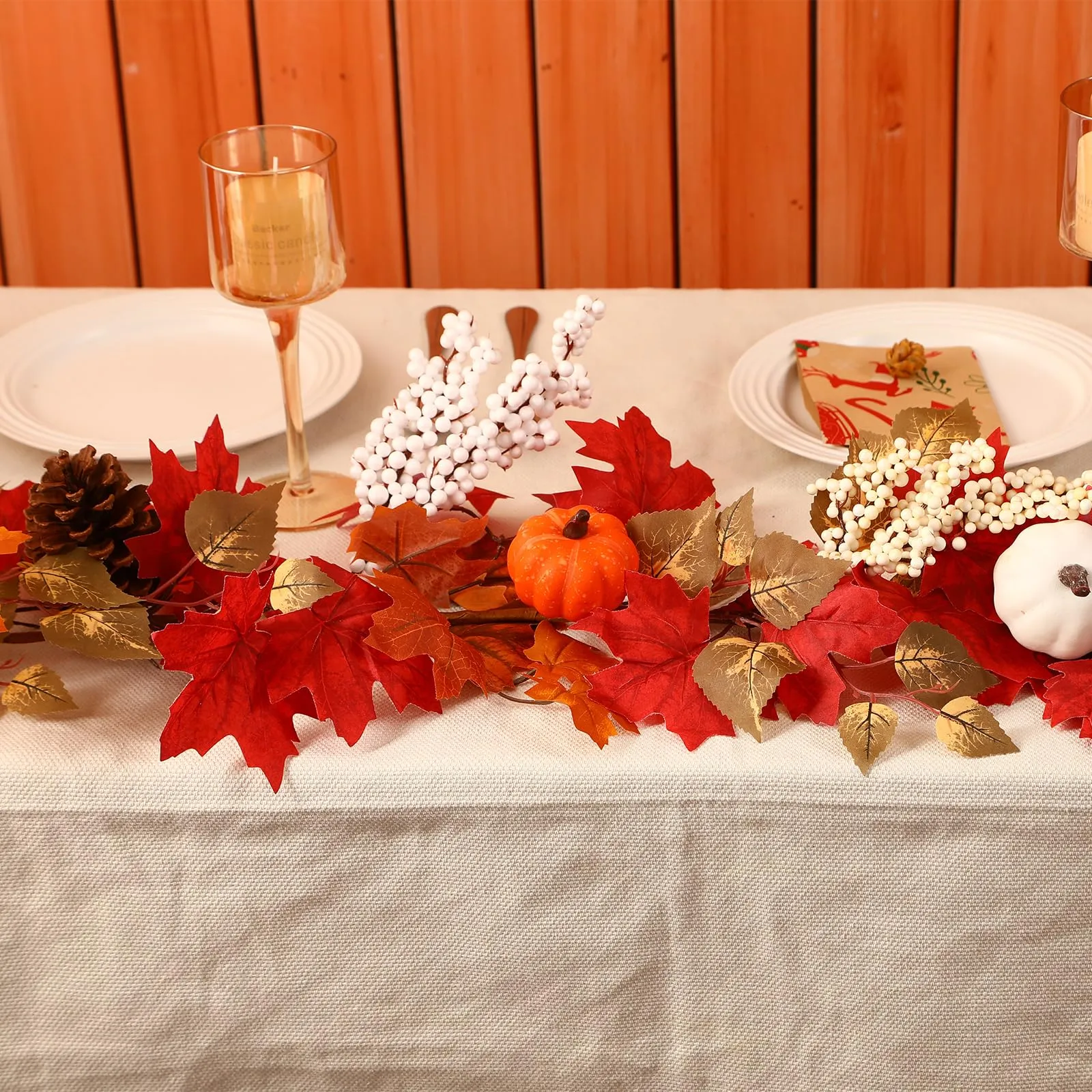 6FT Fall Harvest Red Pumpkin & Maple Leaves Garland Decor