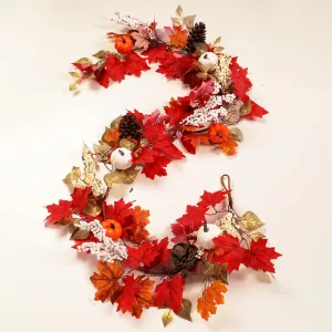 6FT Fall Harvest Red Pumpkin & Maple Leaves Garland Decor