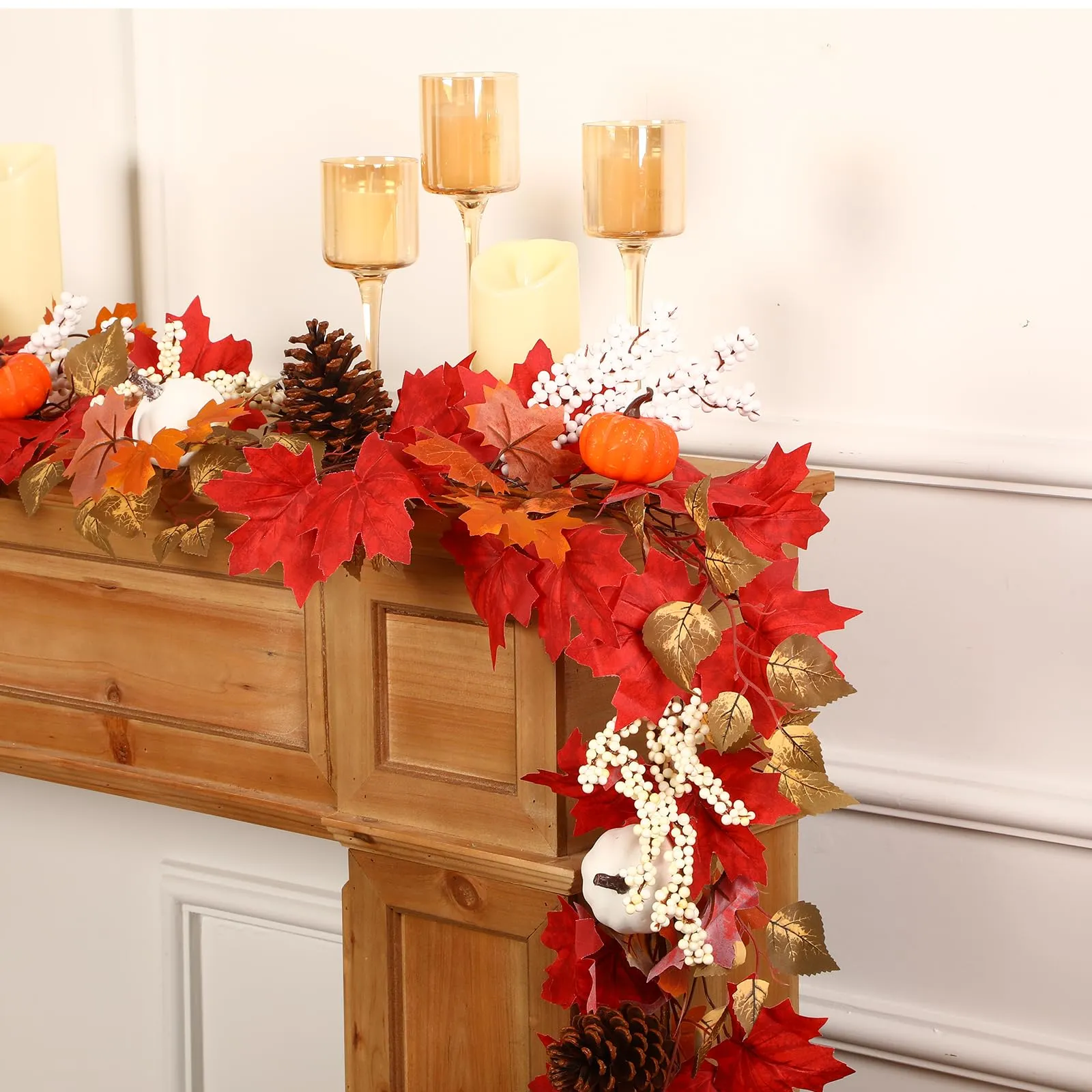 6FT Fall Harvest Red Pumpkin & Maple Leaves Garland Decor