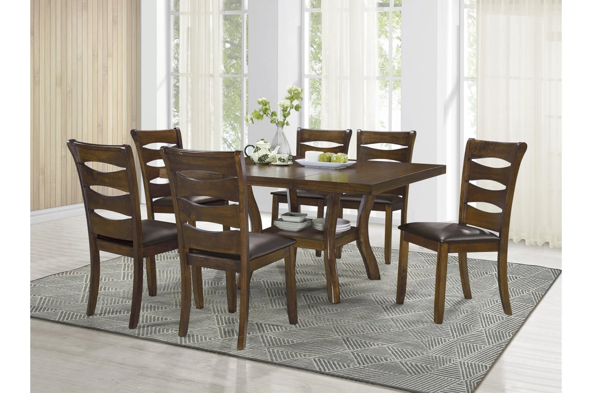 7 Pcs Dining set W/ folding butterfly leaf and an under-table shelf