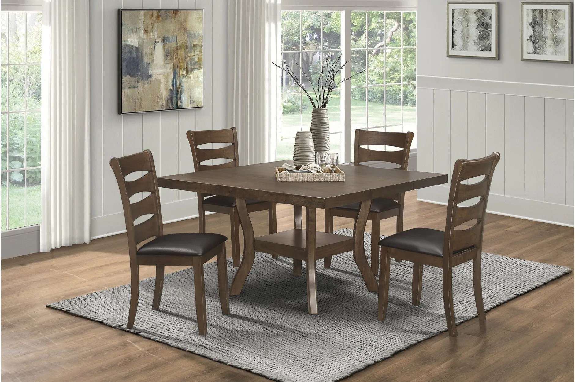 7 Pcs Dining set W/ folding butterfly leaf and an under-table shelf