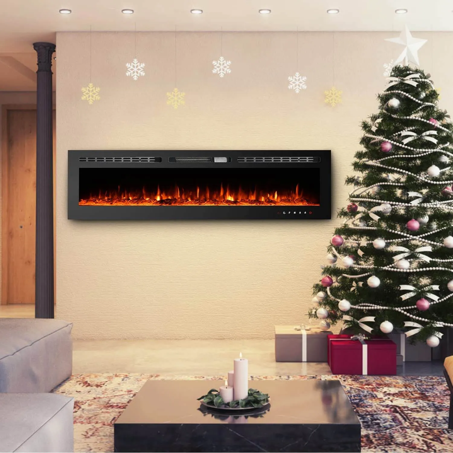 70 inch Electric Fireplace, Wall Mounted Fireplace Insert with Remote Control&Touch Screen