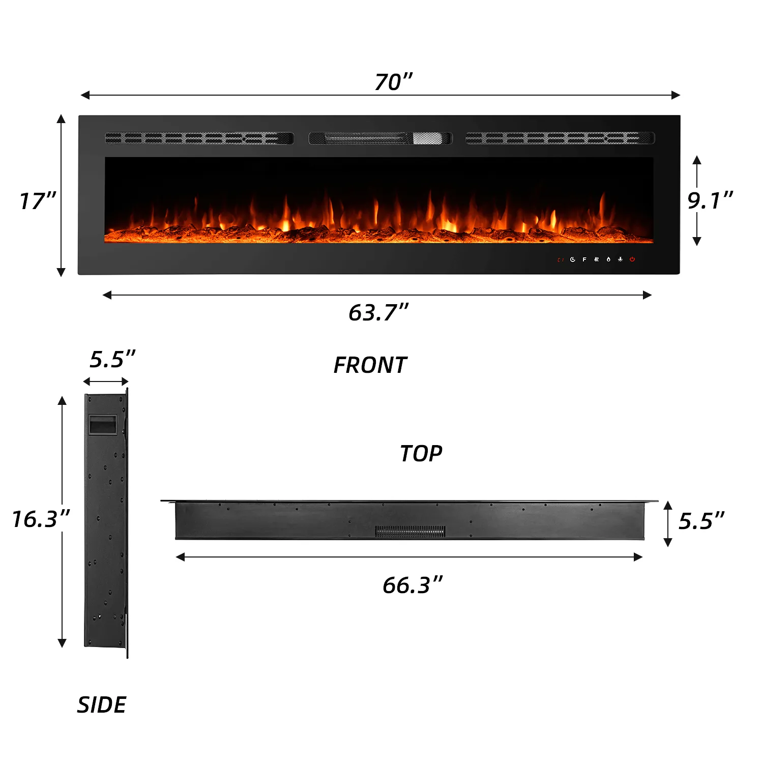 70 inch Electric Fireplace, Wall Mounted Fireplace Insert with Remote Control&Touch Screen