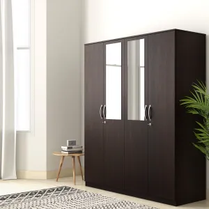 Amazon Brand - Solimo Lindsay Engineered Wood 4 Door Wardrobe with Drawers and Mirror (Wenge Finish)