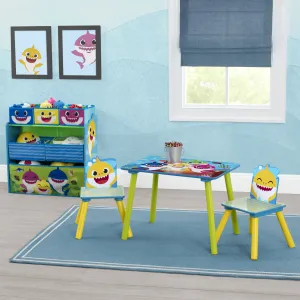 Baby Shark 4-Piece Playroom Solution  – Set Includes Table and 2 Chairs and 6-Bin Toy Organizer