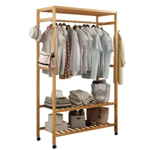 Bamboo Wardrobe on Wheels w/ Side Hook, 90kg Capacity