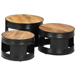 Bar Tables Drum Shape 3 pcs Solid Rough Wood Mango