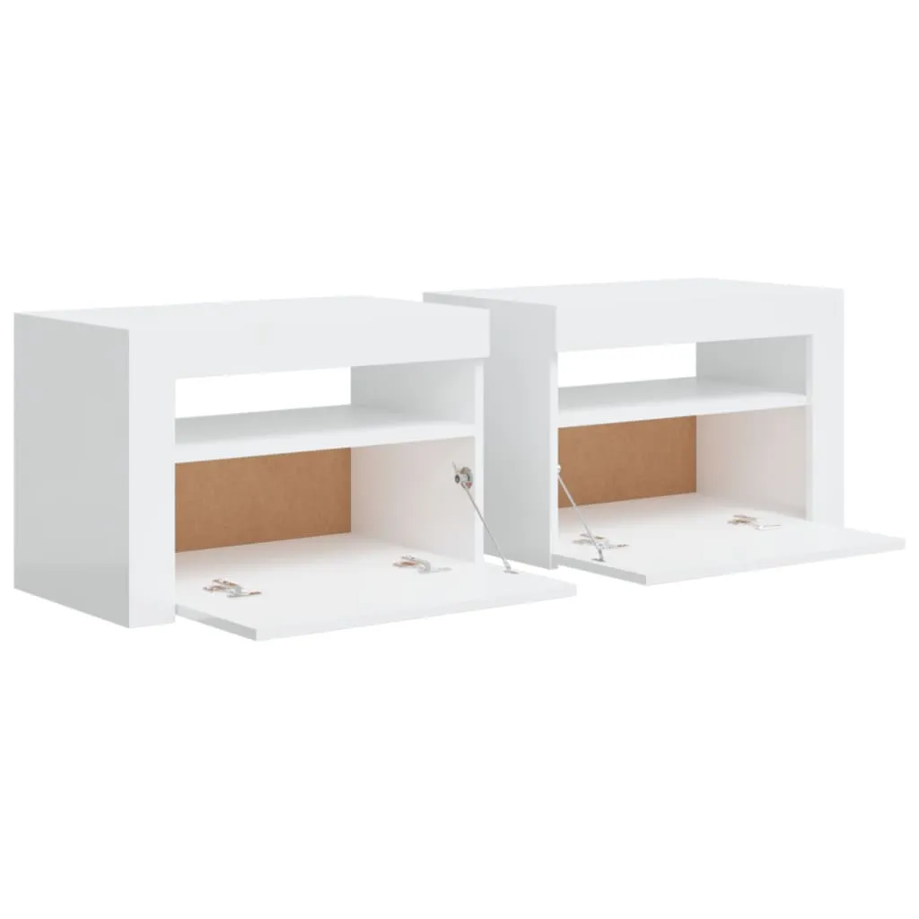 Bedside Cabinets 2 pcs with LEDs High Gloss White 60x35x40 cm