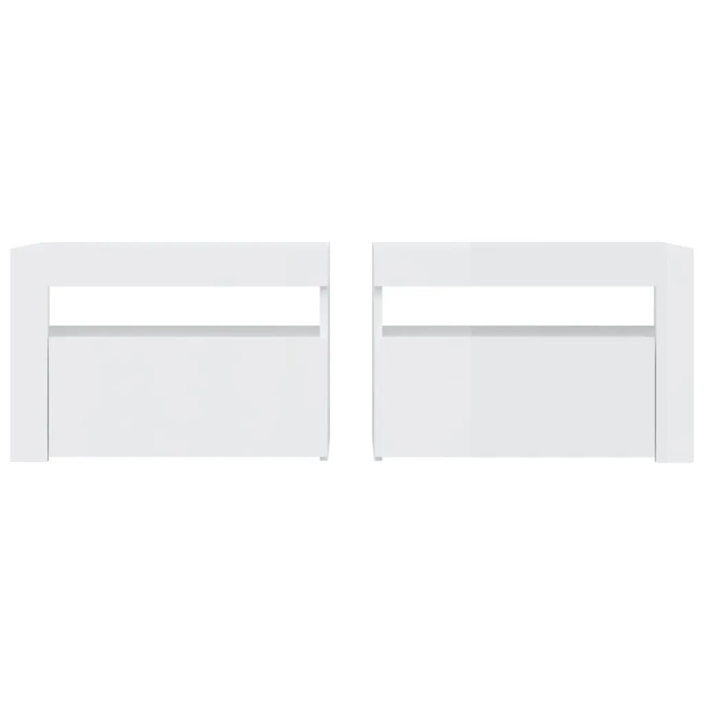 Bedside Cabinets 2 pcs with LEDs High Gloss White 60x35x40 cm