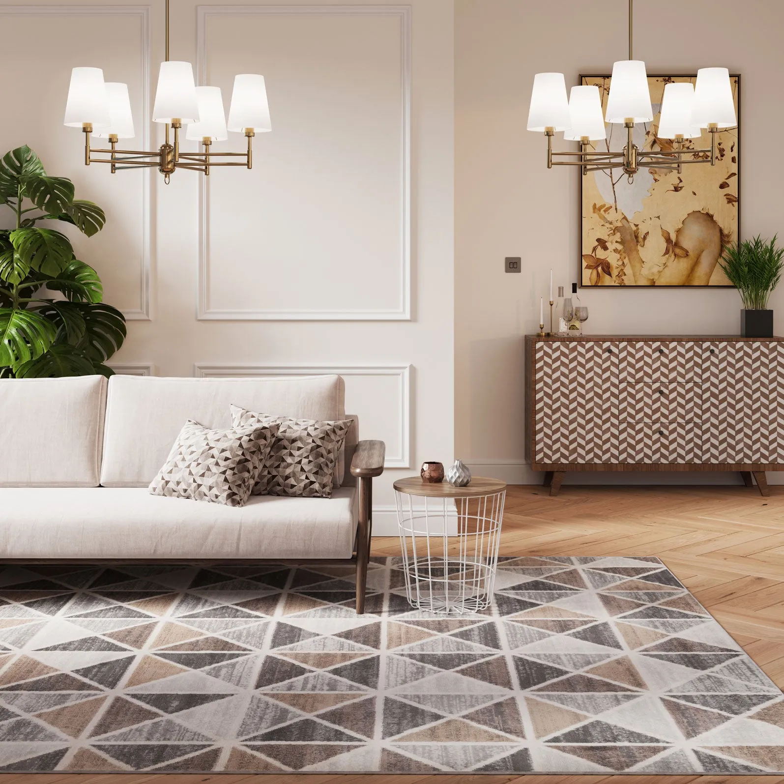 Beige Grey Multi Tile Area Rug