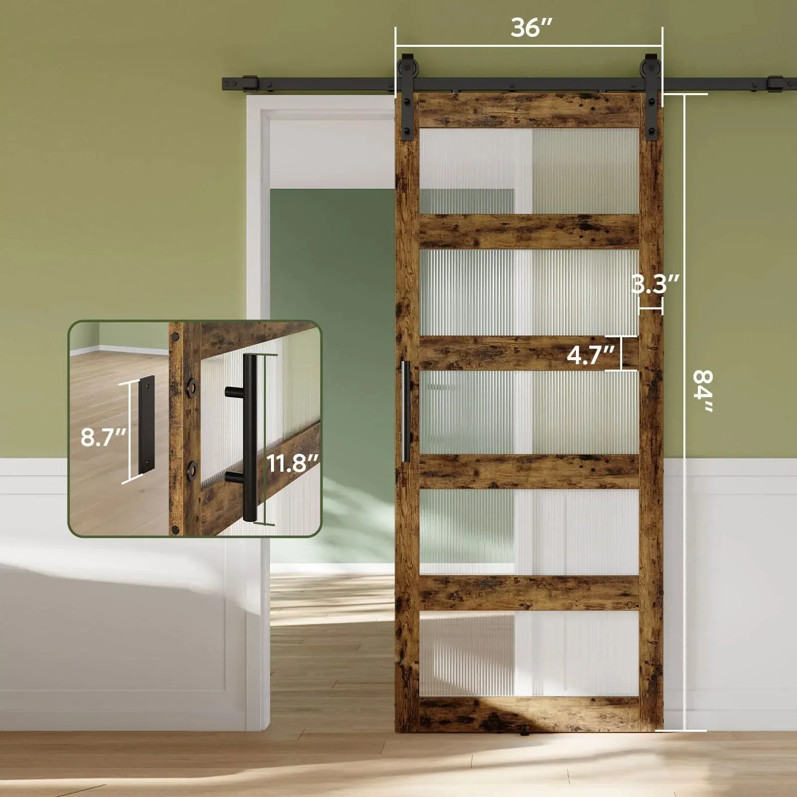 Bestier 36Inch x 84Inch Fluted Glass Barn Door