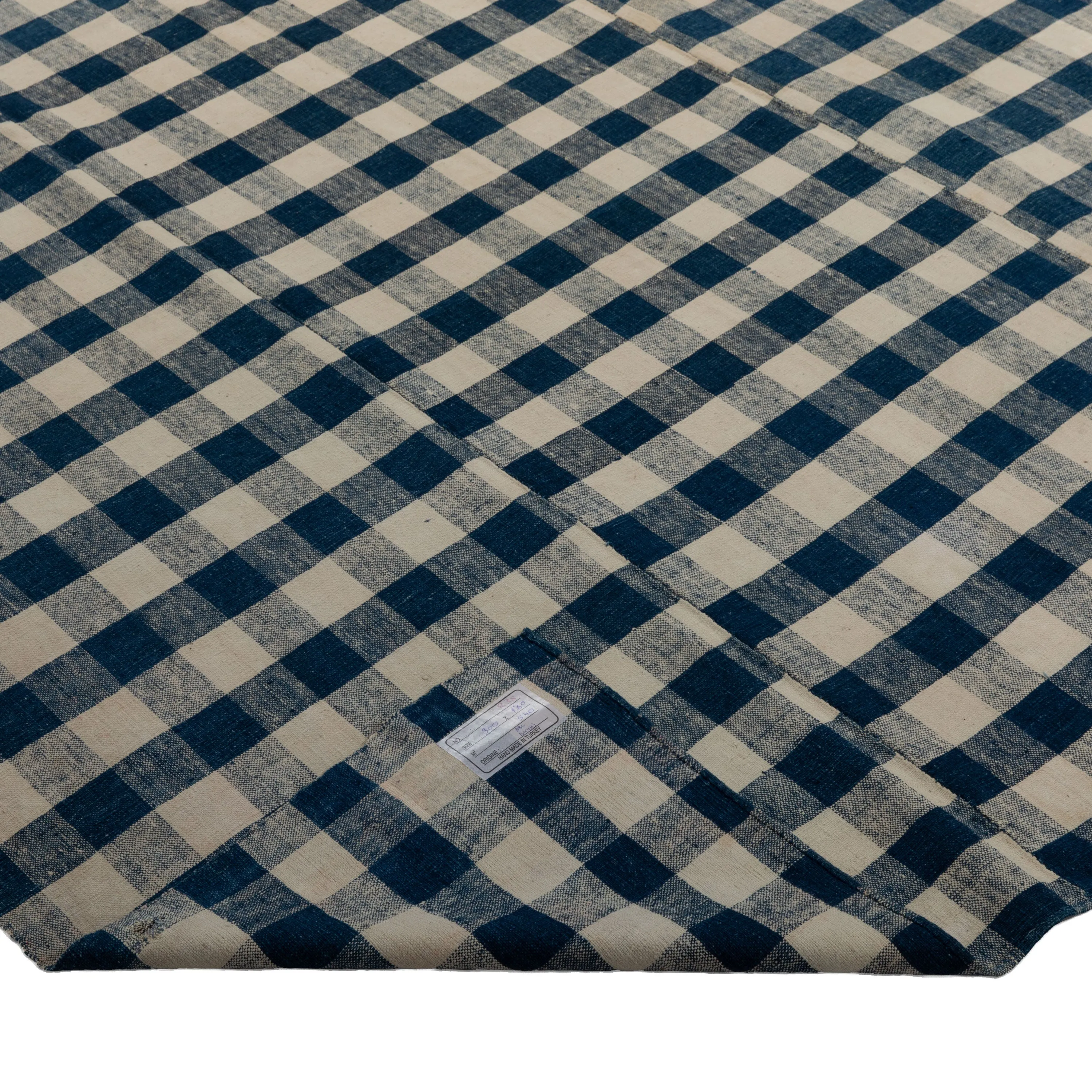 Blue Checkered Plaid Flatweave Wool Rug - 5'11" x 9'10"