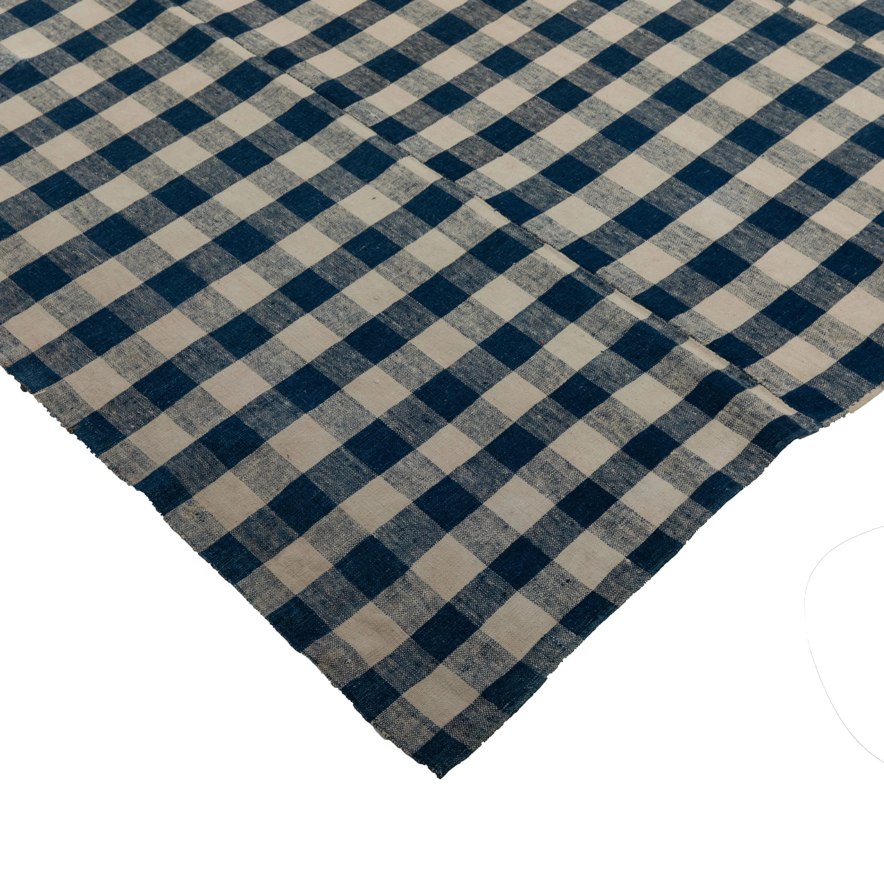 Blue Checkered Plaid Flatweave Wool Rug - 5'11" x 9'10"