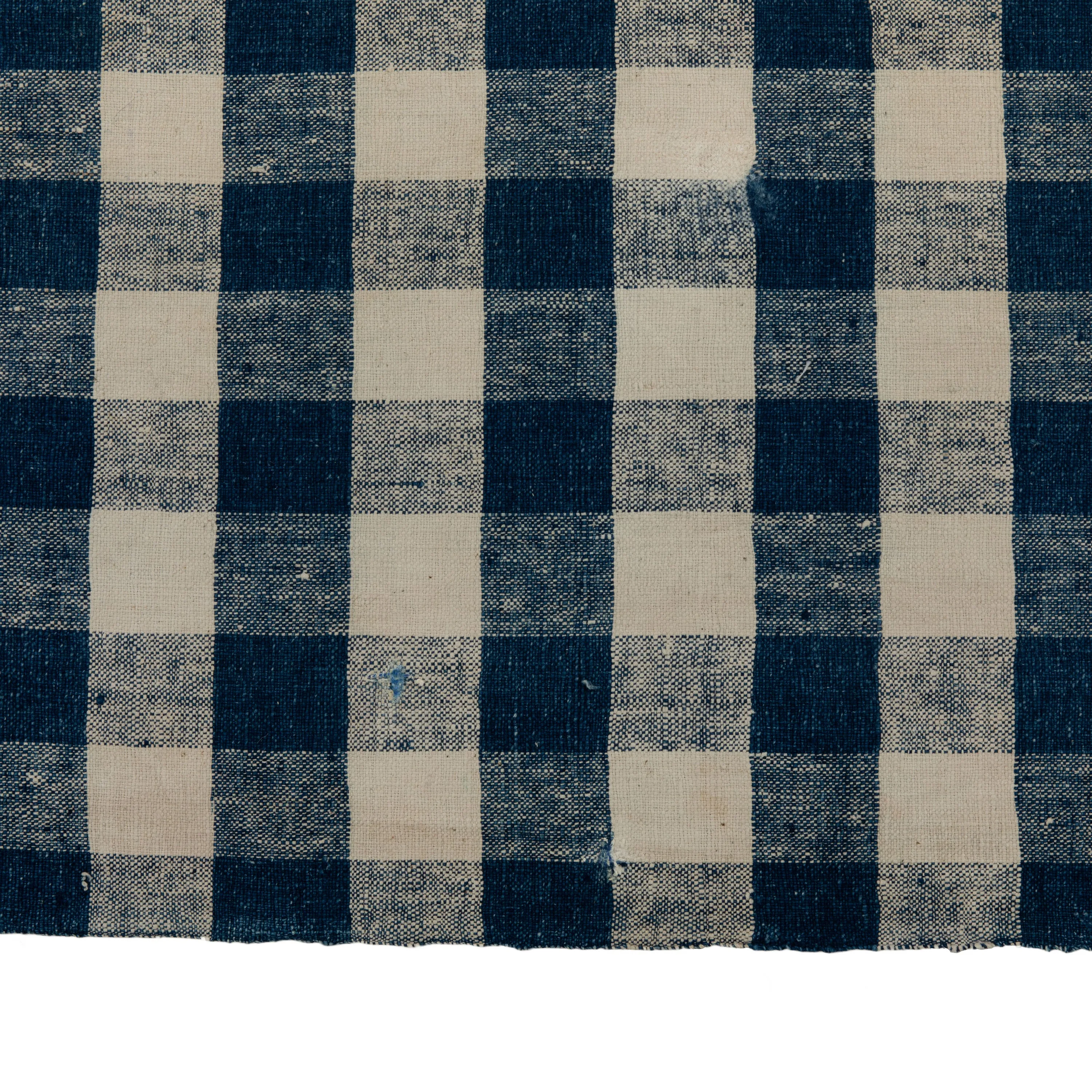 Blue Checkered Plaid Flatweave Wool Rug - 5'11" x 9'10"