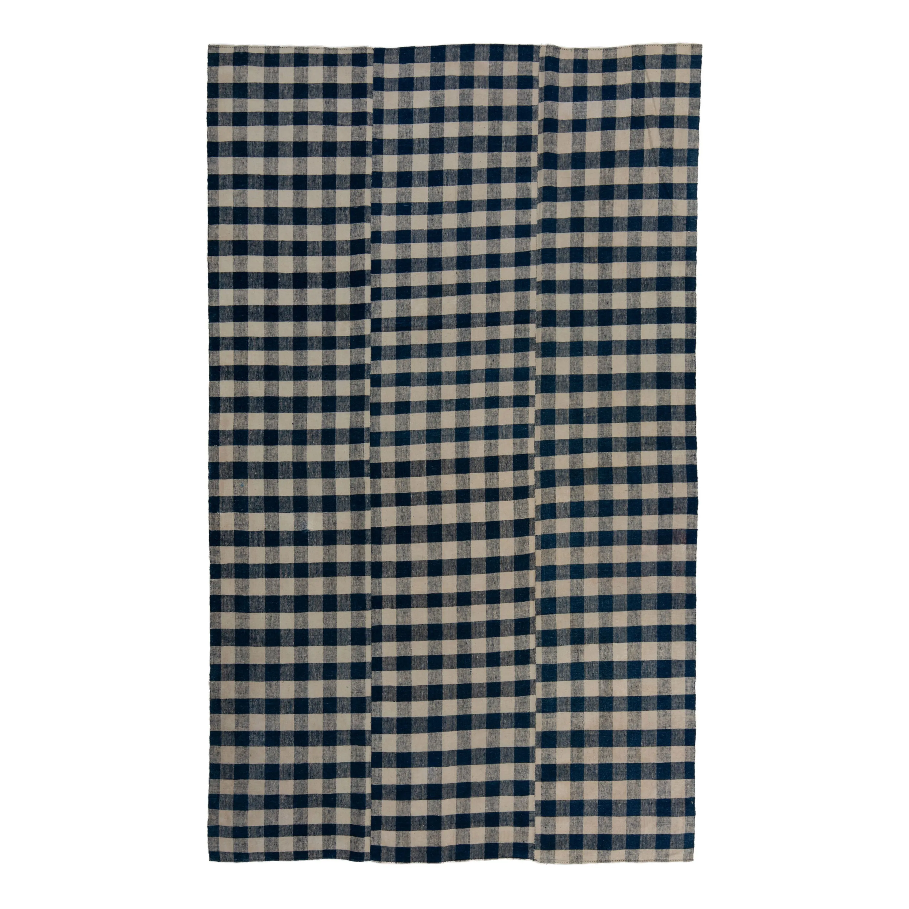 Blue Checkered Plaid Flatweave Wool Rug - 5'11" x 9'10"