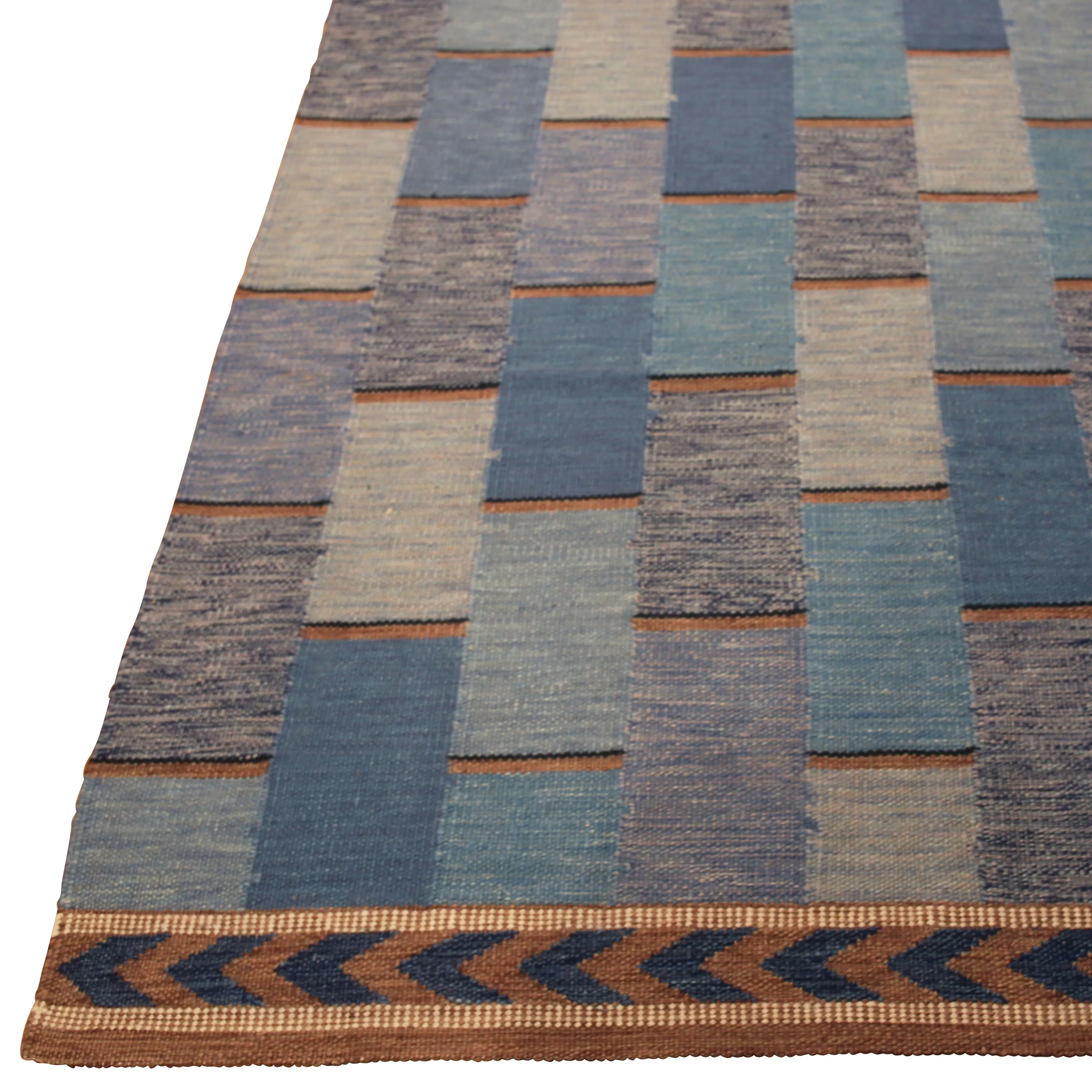 Blue Geometric Swedish Style Wool Kilim Rug - 11'8" x 17'10"