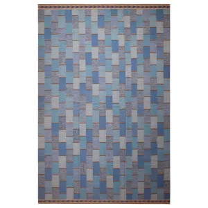 Blue Geometric Swedish Style Wool Kilim Rug - 11'8" x 17'10"