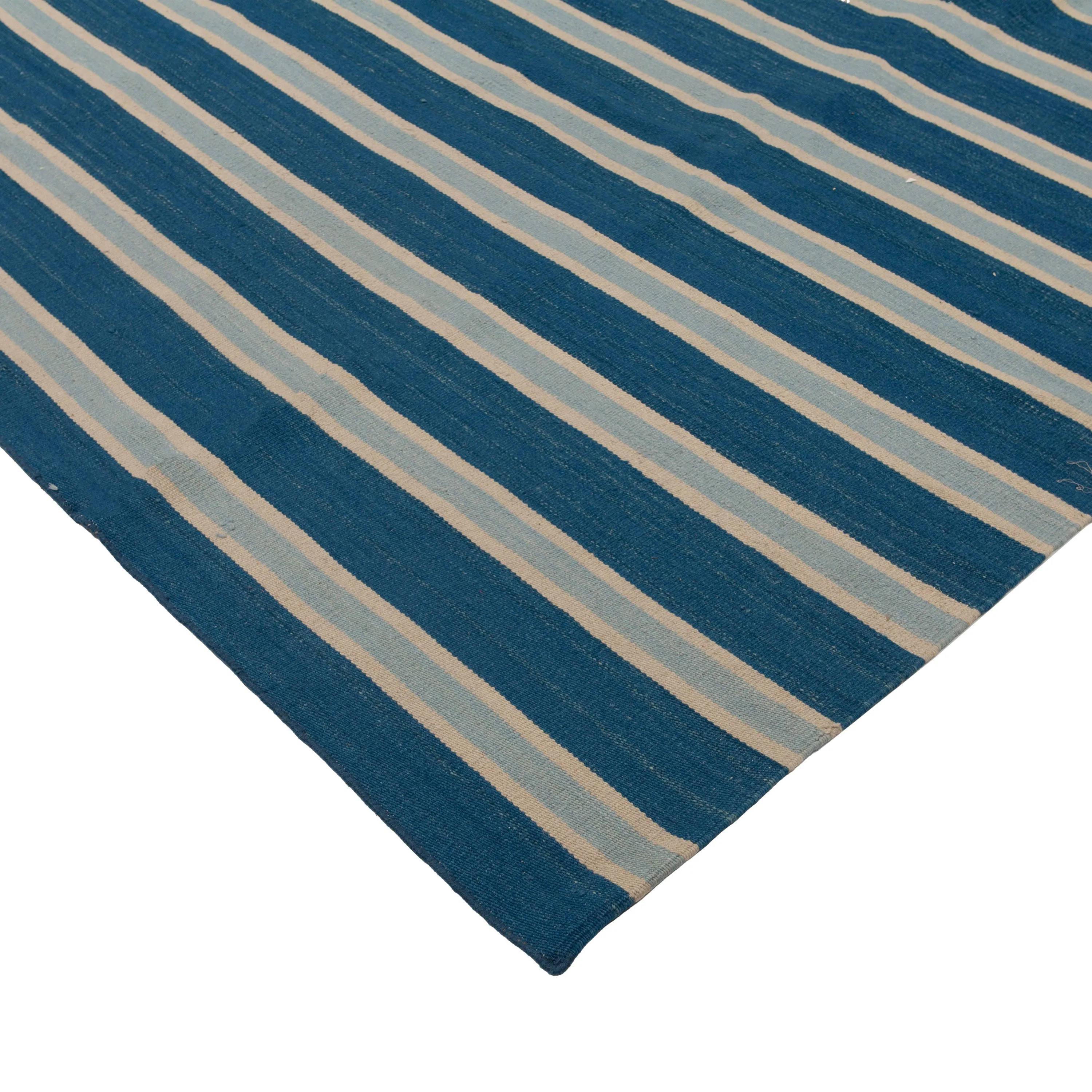 Blue Striped Dhurrie Wool Rug - 10' x 14'